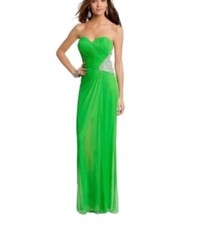 Camille la Vie Bright Green Cutout Back Mesh Long Gown - Size 6