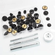 12 Sets 15Mm Snap Button, Black Metal Snap Fasteners Kit PU Leather Snap Fastene