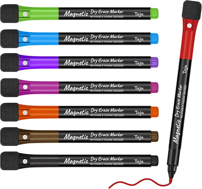 Magnetic Dry Erase Whiteboard Markers, 8 Count Colorful Fine Tip Thin Dry Erase 