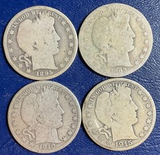 Set Lot 4 FOUR Barber Half Dollars 1895-P 1903-S 1910-S 1915-S silver Coins B351