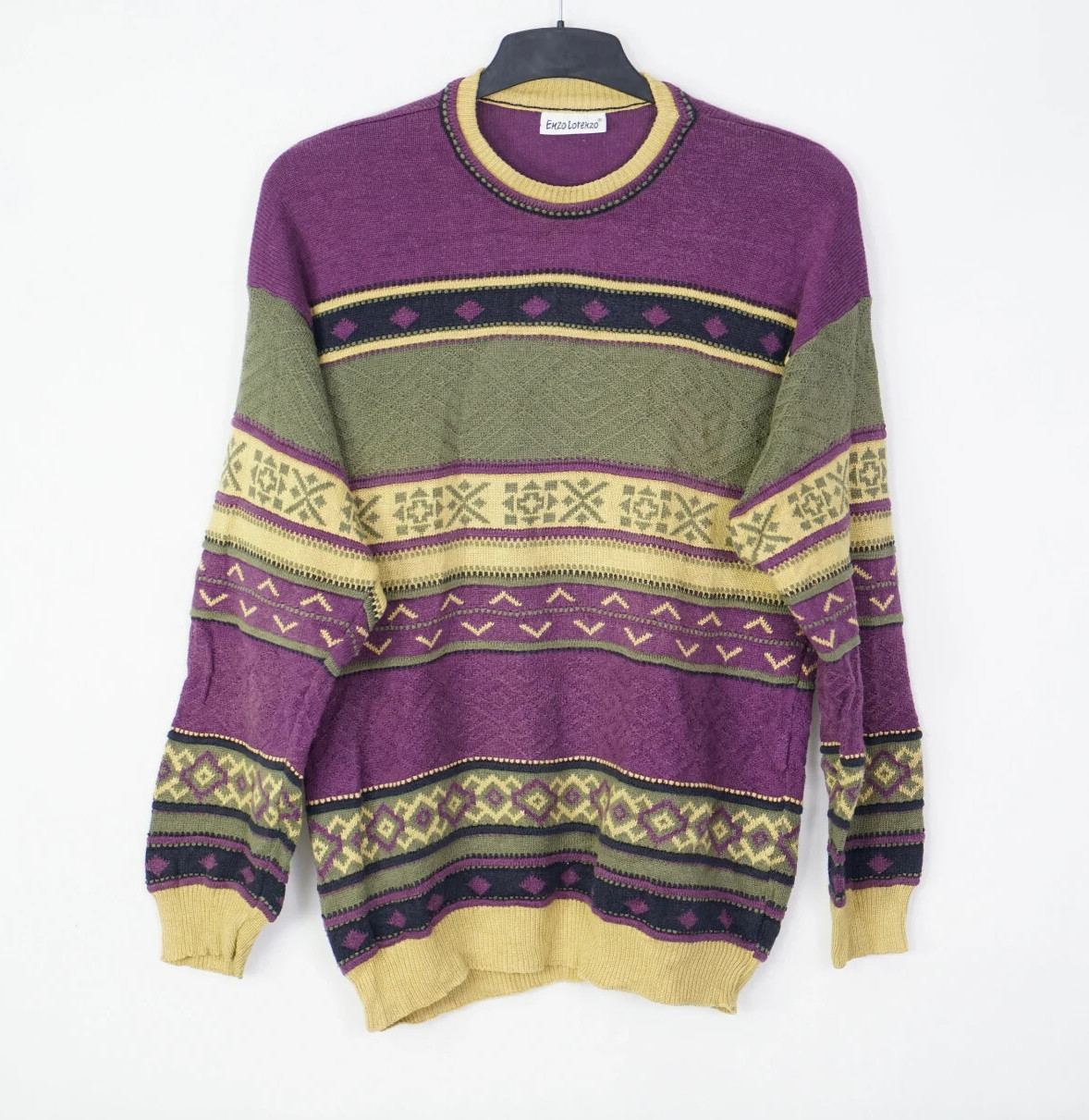Vintage Enzo Lorenzo Bunte Crazy Pattern Pullover Gr. M (50)