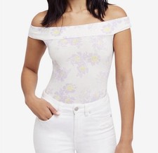 Free People So Much Bodysuit In Ivory Combo Size Small Floral Off The Shoulder