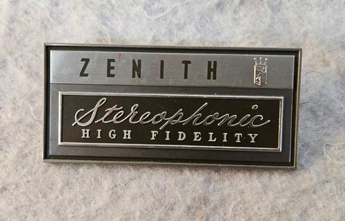 1962 ZENITH MHT-15 Floor Console Stereo Metal BADGE