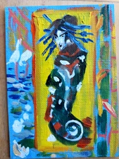 ACEO ORIGINAL oil painting - Courtesan after Van Gogh 2.5x3.5 in MK