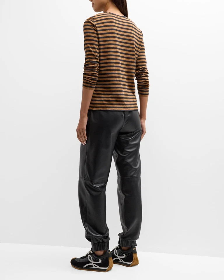 Camisa MAJESTIC Algodón/Cachemira Rayas Cuello Redondo Camel/Negro $200 Mujer’s 5 (XL) Foto 4 de 4