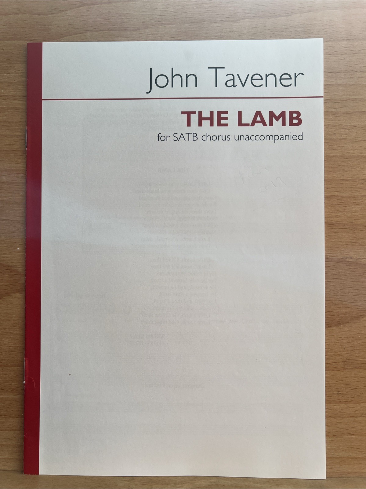 John Tavener: The Lamb. Sheet Music for SATB Chorus Unaccompanied