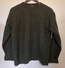 J.CREW Men's Green Wool Cable-Knit Crewneck Pullover Sweater Size S