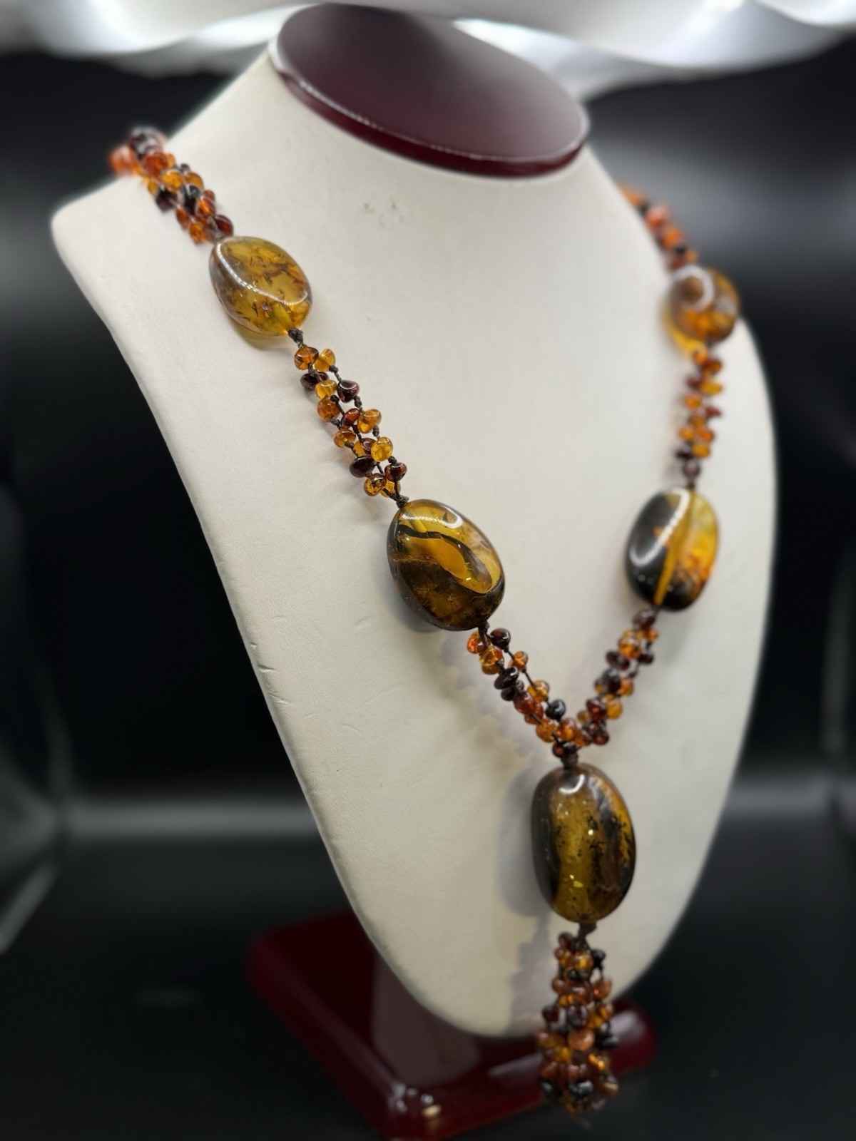Large Bead Triple Thread Connecting Amber Necklace - image 2