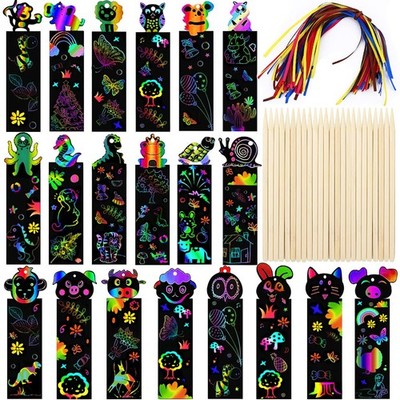Scratch Art für Kinder, 48 Stück Magic Rainbow Lesezeichen für Kinder, Kratzar...
