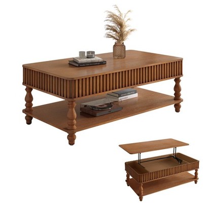 Elegant 47.24'' Lift-Top Coffee Table with Solid Wood Build, Vintage Finish &