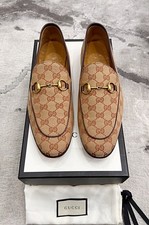 Authentic Gucci Jordaan Canvas Leather Brown Mens Loafer US10 EU43.5 GUCCI/UK9.5