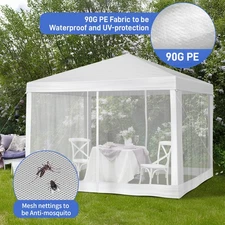 10'x10' Party Tent Canopy Tent Outdoor With 4 Removable Mesh Walls White