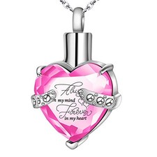 Crystal Urn Necklace for Human Ashes Heart Birthstone Memorial Cremation Pink