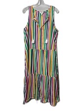 J. Crew Multicolor Lightweight Vertical Stripe Tassel Maxi Sundress Summer Sz L