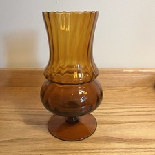 Vintage MCM Empoli Amber Glass Vase Paneled P...