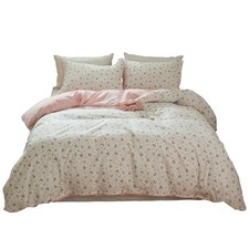Cotton Floral Duvet Cover Queen Girl Pink Flower Bedding Sets Garden Style Cotto