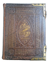 Antique Holy Bible Brass Accents Beautiful Illustrated Colour Plates Leather