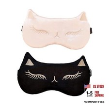 Cute Cat Sleep Mask for Kids, 2 Pack Silk Sleeping Eye Cover Pink black