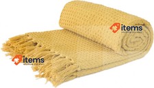 Emma Barclay Recycled Cotton Waffle Throw Over Blanket Ochre Yellow 178x254cm