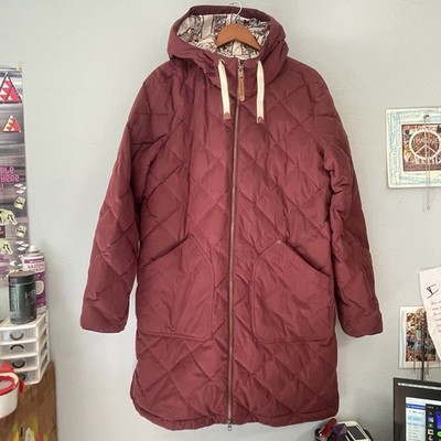 Burton Bixby Down Jacket Womens XL Burgundy Quilted Long Parka Thermolite Coat