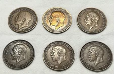 Lot (6) Great Britain One Pennies King George V 1913-1920-1929-1931-1934-1936