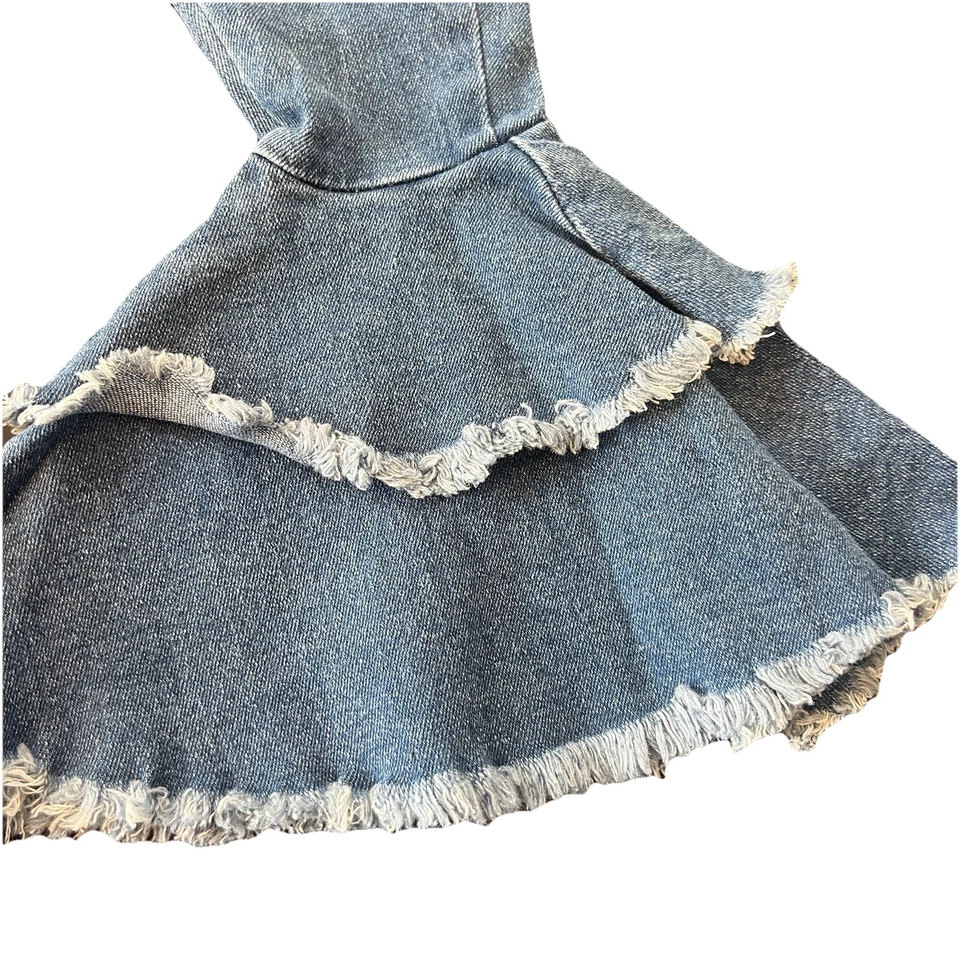 Clover Cottage Ruffle Denim Bell Bottoms Baby 12-18 M Blue Jean Boho Cowgirl - Image 2 of 4