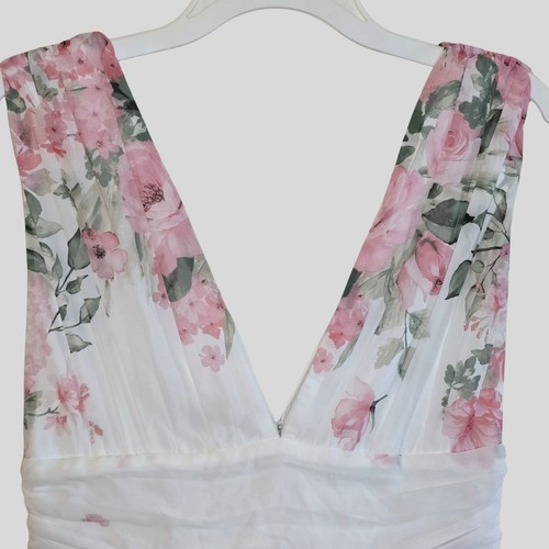 Lulus White Floral Mini Dress Women M NWT V-Neck A-Line Chiffon Sleeveless - Picture 14 of 20
