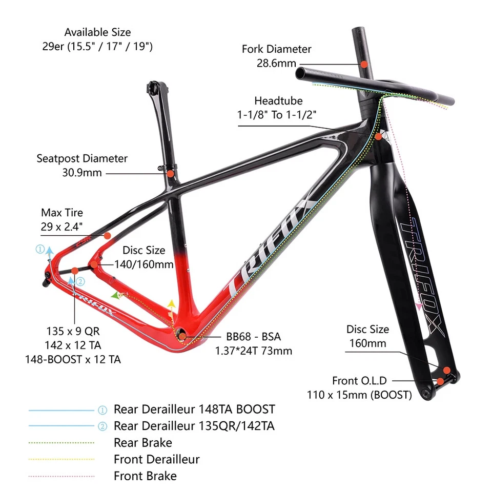 29er MTB Bicycle Carbon Full Internal Cable Routing Frameset  with Carbon Fork - Image 3 of 4