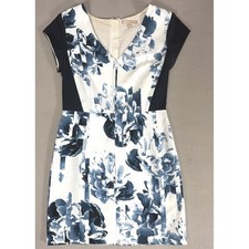 Banana Republic Blue White Floral V-Neck Sheath Dress Navy Contrast Size 4