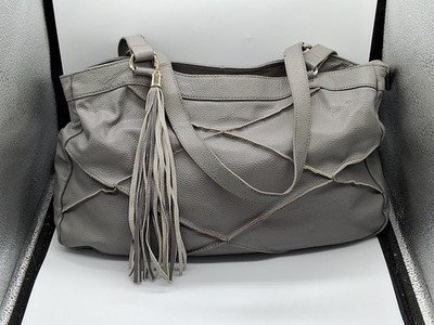 Nyla Noor Soho Gray Pebbled Cowhide Leather Shoulder Bag /Purse w/Fringe Tassel