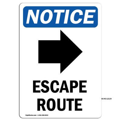Escape Route [Right Arrow] With Symbol OSHA Notice Sign Metal Plastic Decal