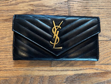 YSL SAINT LAURENT Monogram Leather wallet black chevron gold logo clutch luxury