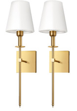 Set of 2 Battery Operated Wall Sconces Wireless Gold Wall Light 24"