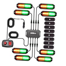 8PCS LED Strobe Lights kit12V Sync Feature Green Amber 12LED GREEN AMBER