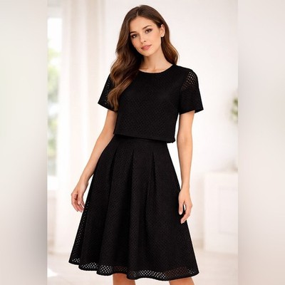 Daniel Cremieux Black Eyelet Maxi Dress Two-Piece Look Vintage Inspired |  eBay