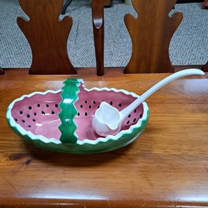 Vintage Watermelon Fruit Bowl Dish Ladle McNees Ceramics M-1184 Party Picnic