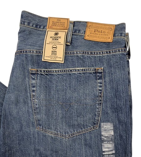 NEW Polo Ralph Lauren Hampton Relaxed Straight Blue Jeans 48Bx34 Med Wash NWT - Picture 7 of 11