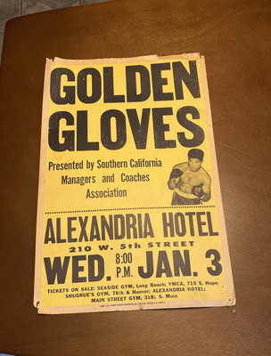Vintage 1962 Boxing Poster Golden Gloves Promo Alexandria Hotel Los Angeles