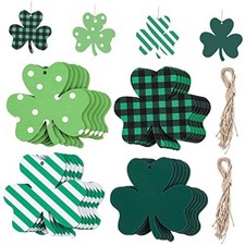 24 Pcs St Patricks Day Decorations Shamrocks Wooden Clover Simple Style