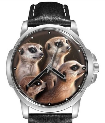 Meerkat Rare Leather Strap Big Dial Wrist Watch
