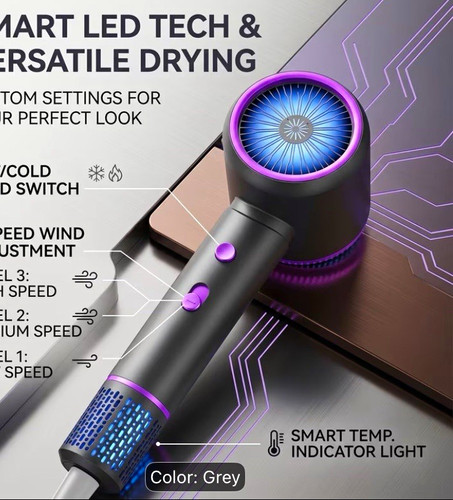 Professional Hair Dryer 2400W Ionic, 3 Speeds, 2 Heat Settings, Grey — Unbranded