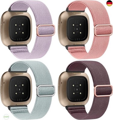 4 Stück Stretch Nylon Armbänder, Kompatibel mit Fitbit Versa 4/Fitbit Versa 3 A