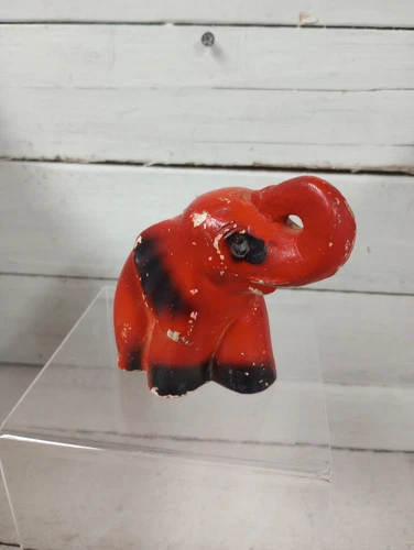Vintage Chalkware Elephant, Circus Elephant Figurine Black and Red. - Picture 1 of 9