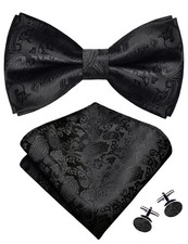Mens Paisley Bow Tie Handkerchief Jacquard Woven Adjustable Pre-Tied Bowties Poc