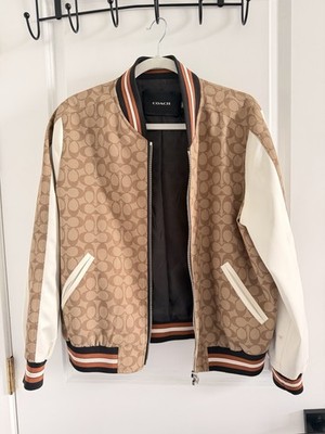 Coach Signature Logo Bomber Jacket Full Zip Brown/Ivory Women s Size S