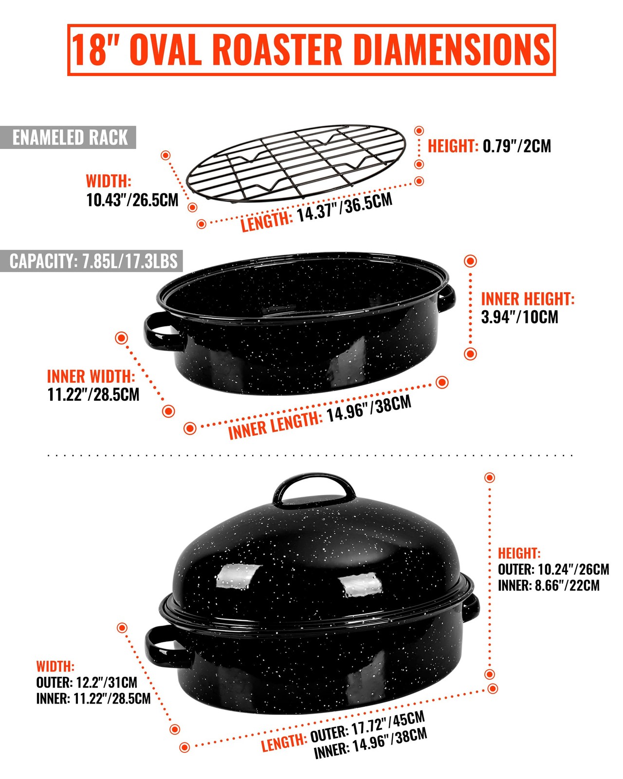Roasting Pan with Lid & Rack 18 Inch Extra Large Deep Oven Baking Pot, Enamel...