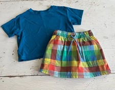 Girl's HANNA ANDERSSON Size 100 4 Blue Top  Plaid Skort Set
