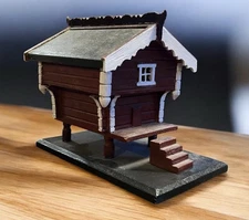 Vintage Folk Art Handmade Norwegian Miniature Stabbur / Storehouse Model