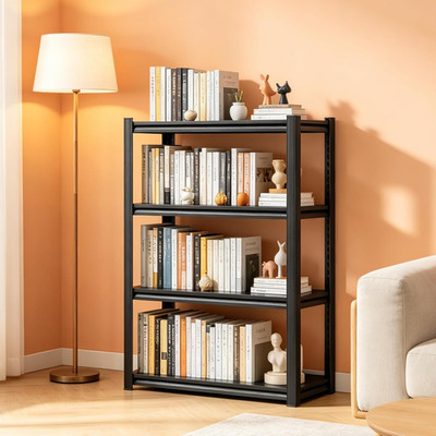 4-Tier Black Bookshelf, 1200 lbs, 31.5''x12''x44'', Bolt-Free for Home