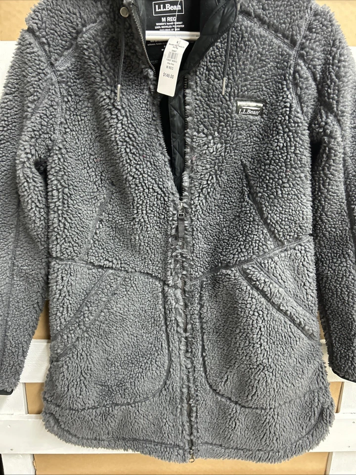 L.L. Bean Women's Mountain Pile Zip Fleece Jacket Hooded Alloy Gray Size M NWT - Image 2 of 4